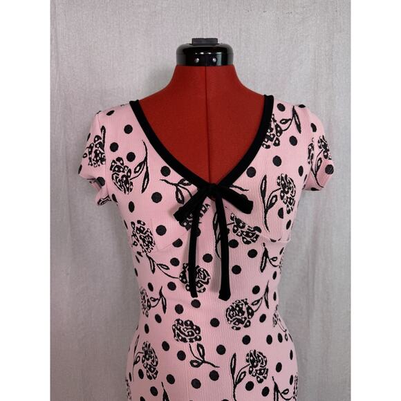 Vintage ZOKAI Womens Dress Pink Black Size Small Midi Floral Sheath Y2K D908 - Picture 2 of 9